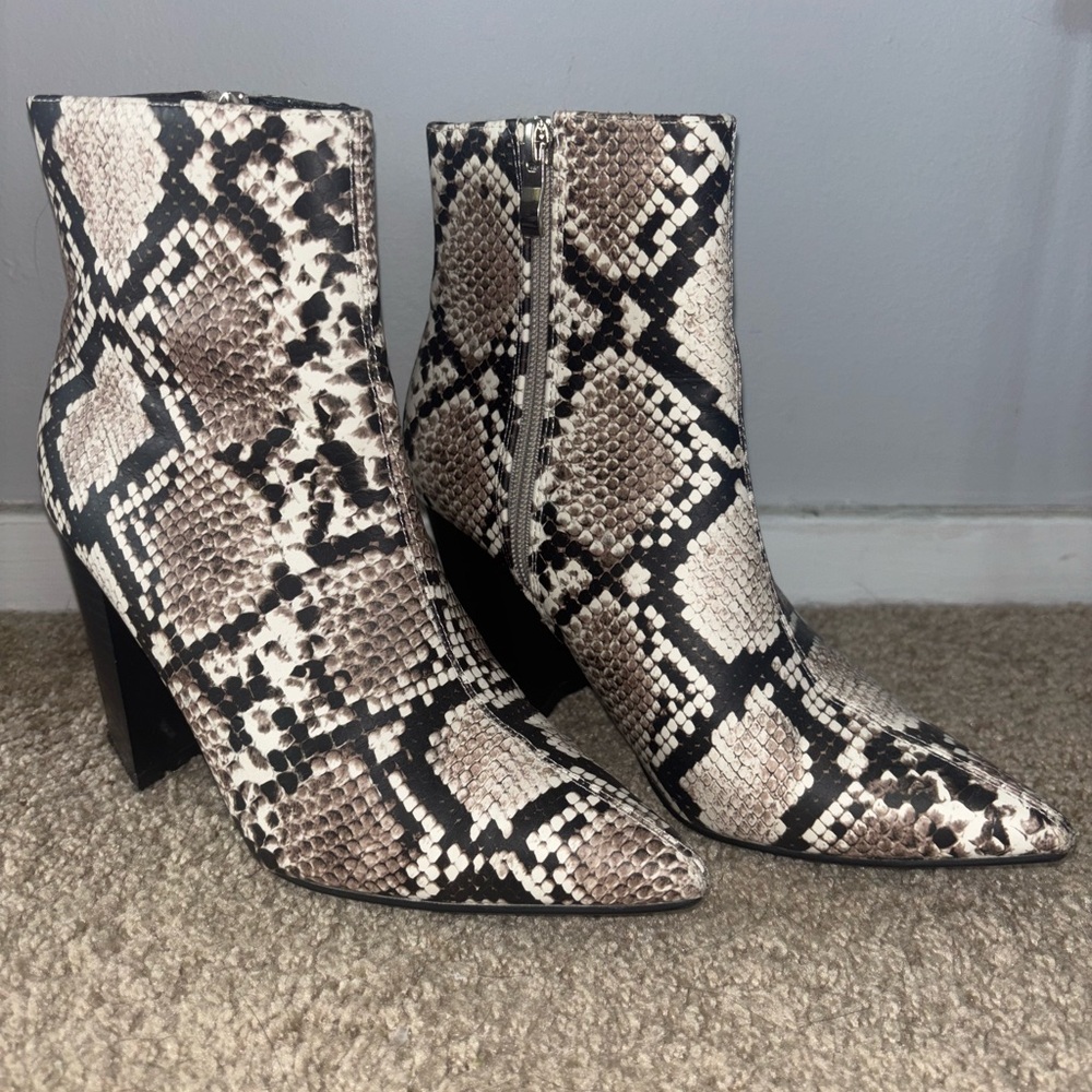 Snake Print Black and Brown Heeled Ankle Boots size 7